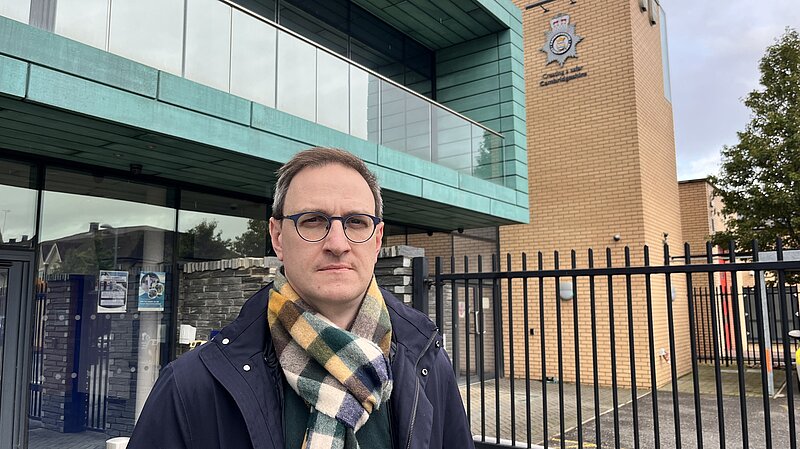 Ian Sollom in front of Cambourne police station