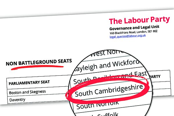 South Cambridgeshire highlighted in Labour's list of non battleground seats