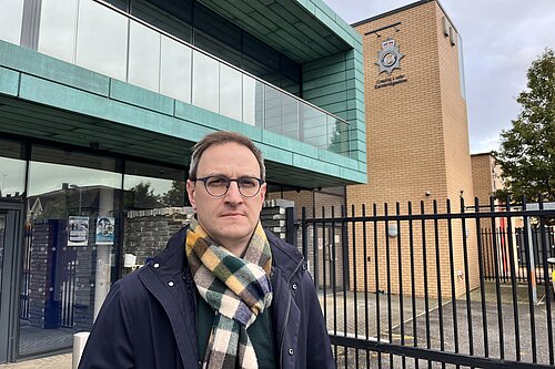 Ian Sollom in front of Cambourne police station